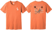Orange shirt featuring a skeleton wearing a football in tampa bay colors local tshirt made in tampa bay